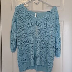 Dokotoo Off-the-Shoulder 3/4 Sleeve Summer Loose Blue Sweater 1X New